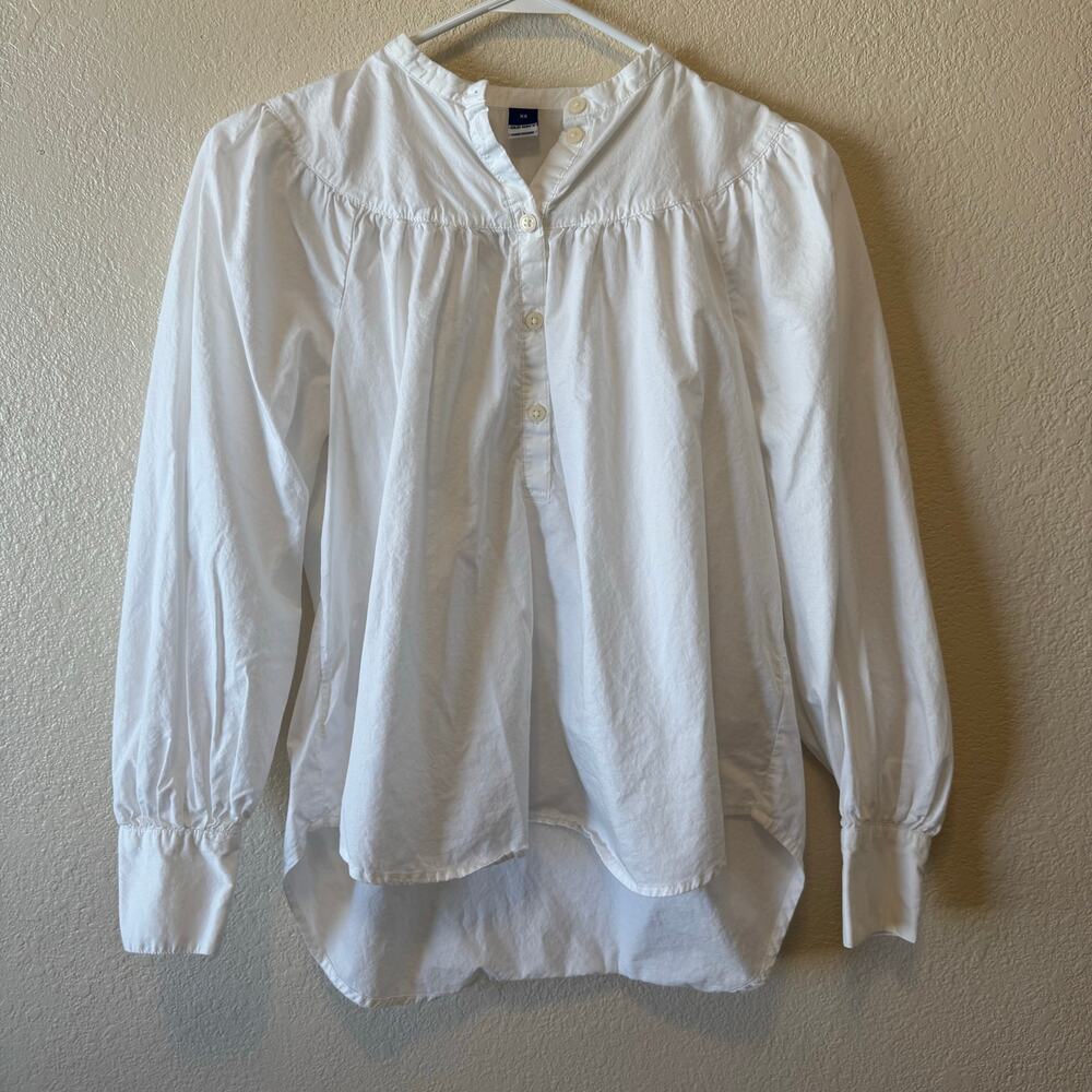 Old Navy White Cotton Puff Sleeve Henley Swing Blouse Size XS